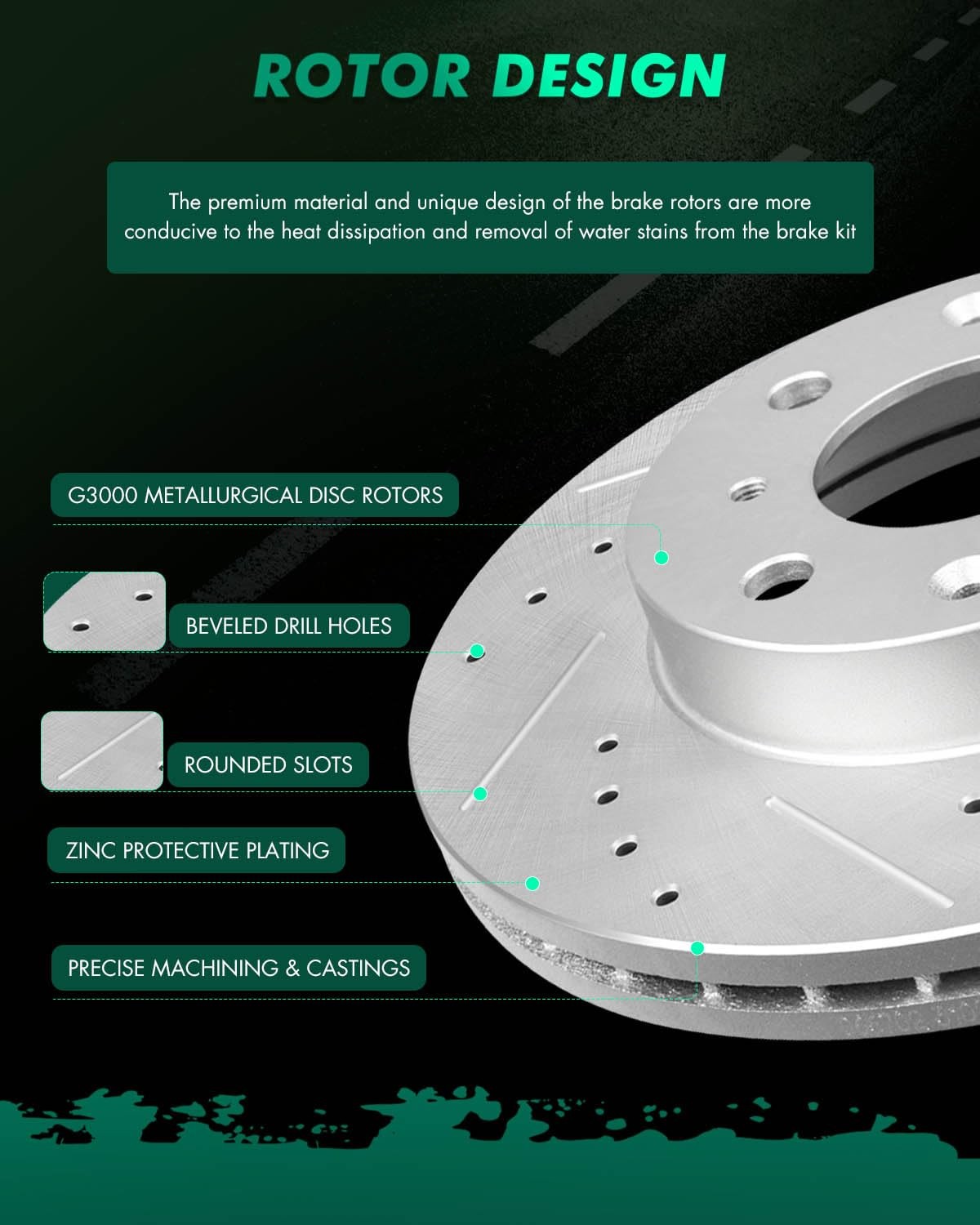 Scitoo Brakes Rotors 2Pcs Front Drilled Slotted Discs Brake Rotors Brakes Kit