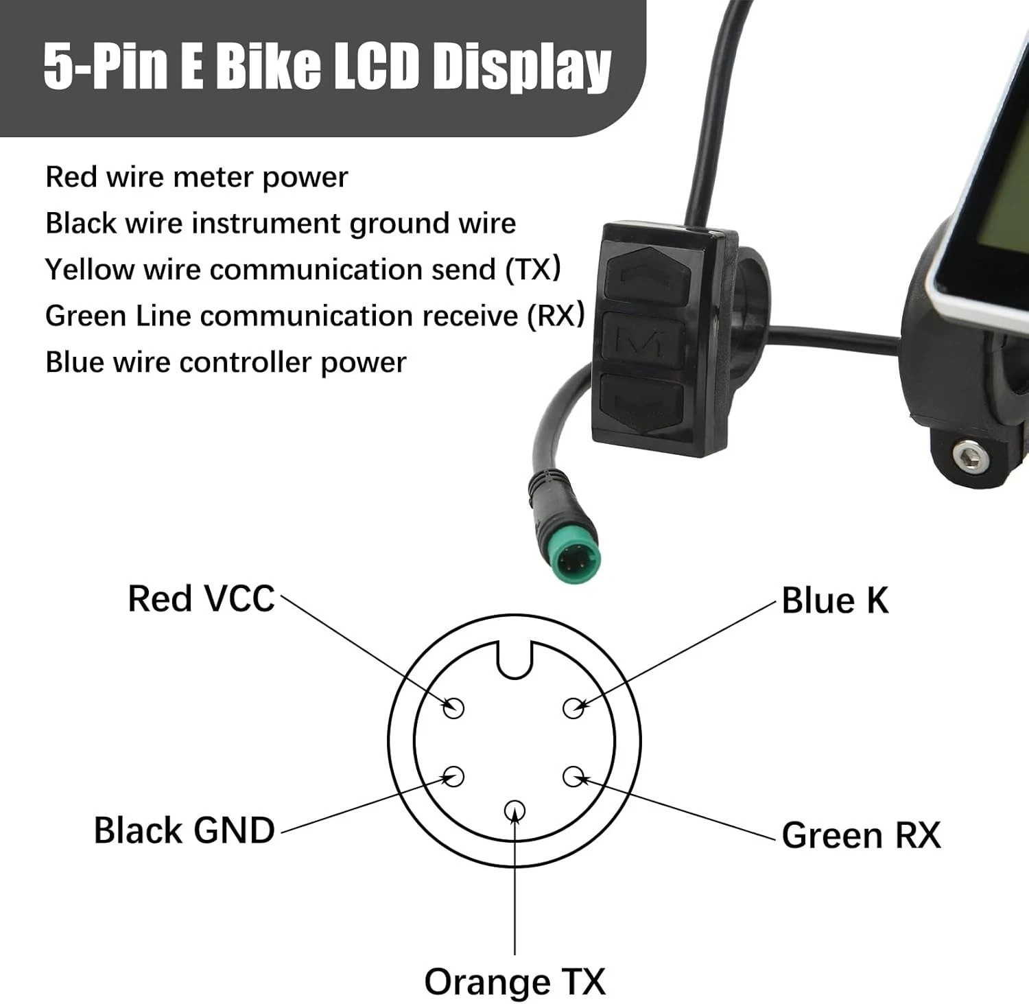 Electric Bike LCD Display, 5 Pin E Scooter M5 Panel Meter Screen with Waterpr…