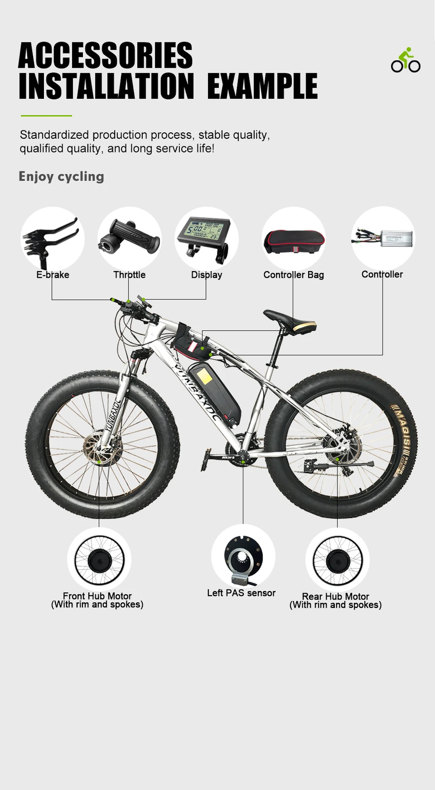 20 24 26 Inch 48V 2000W Snow E-bike Fat Brushless Gearless Rear Wheel Hub Motor