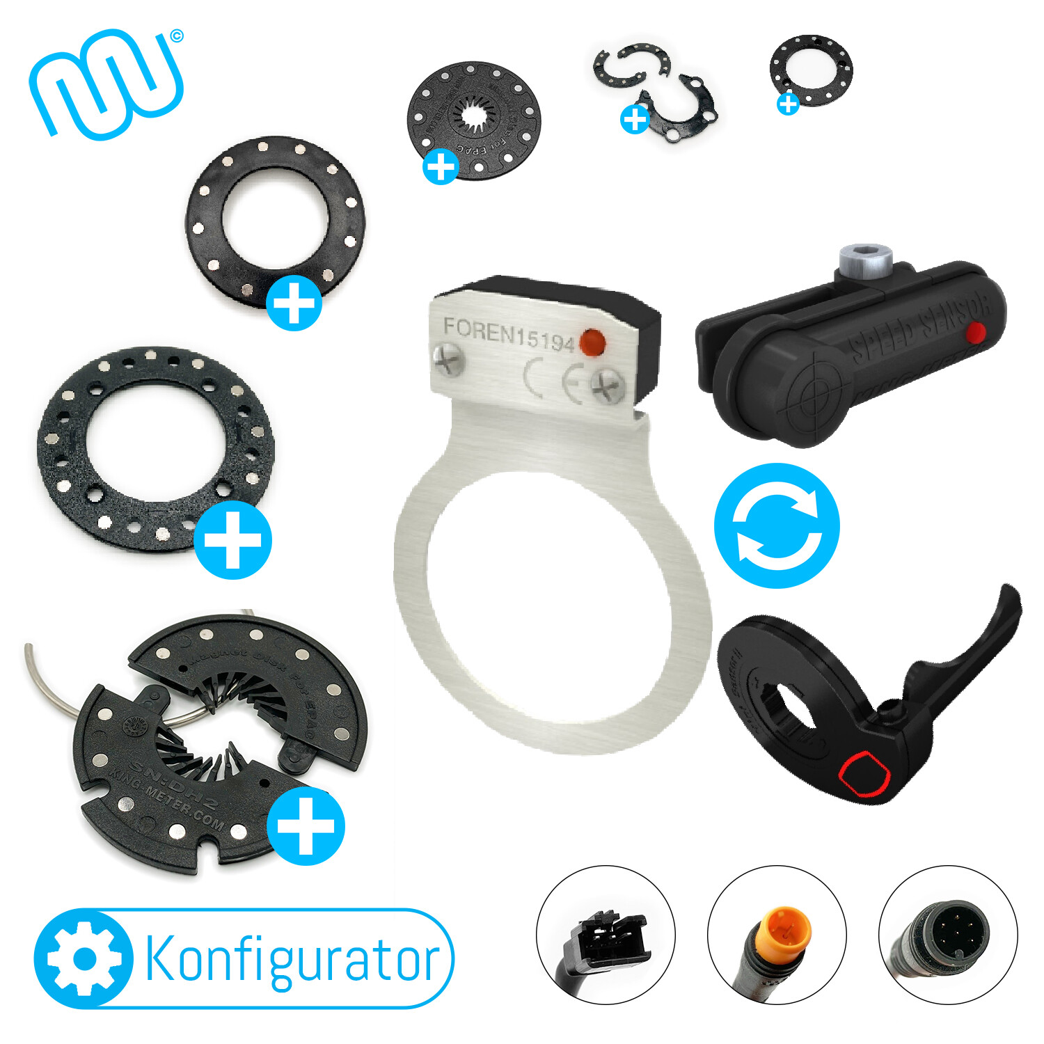 windmeile PAS-Sensor KM-DH Pedalsensor inkl. 12-Magnetscheibe, 65-68cm