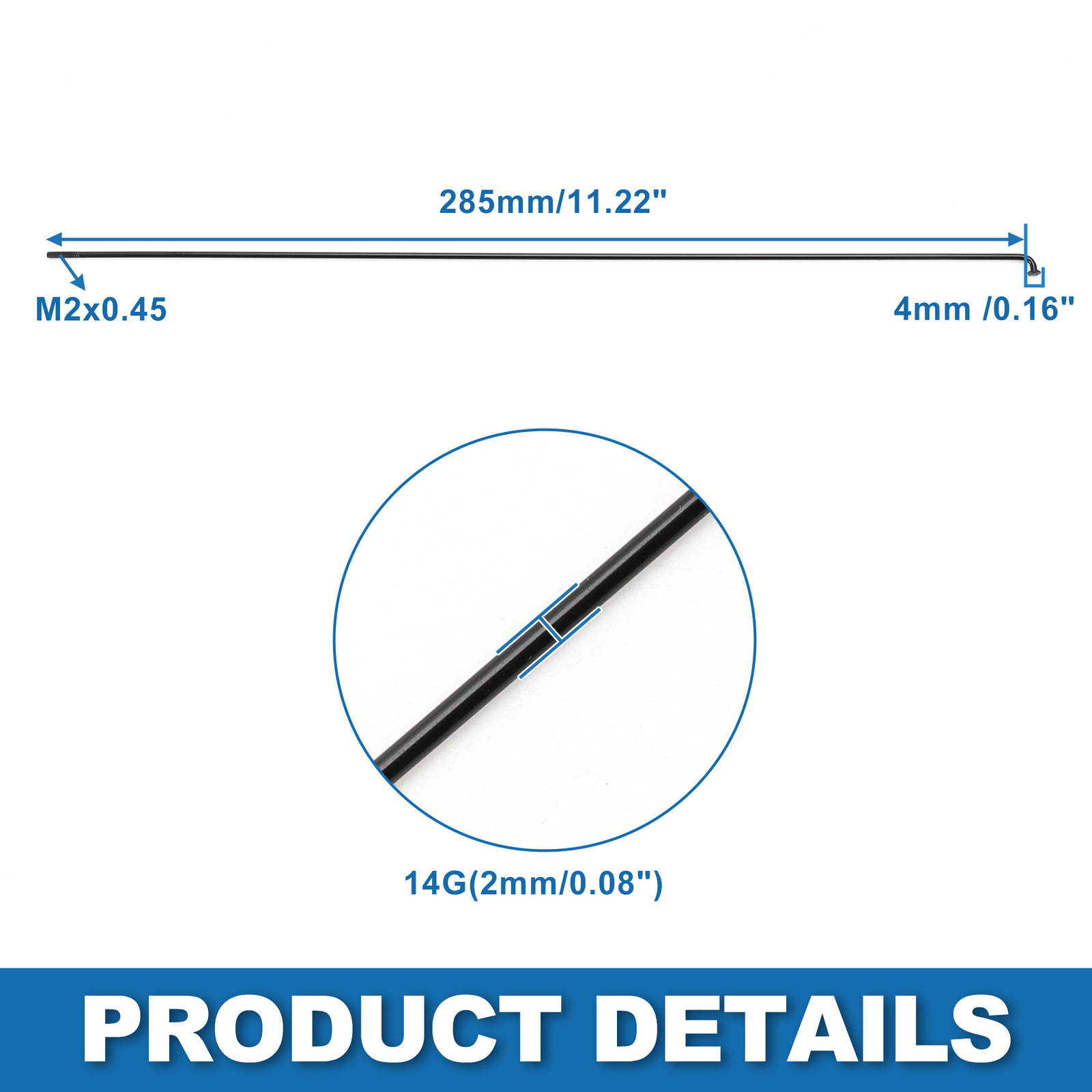 Universal Piece of 36 Bike Bicycle Spokes 14G 285MM Steel Black