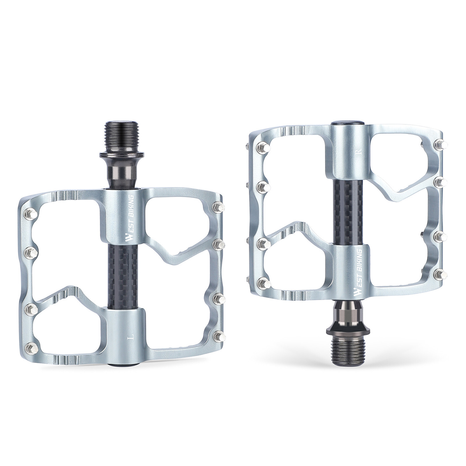 WEST BIKING Bicycle Pedals Carbon Fiber Axle 3 Bearing Bike Pedals 9/16in Silver