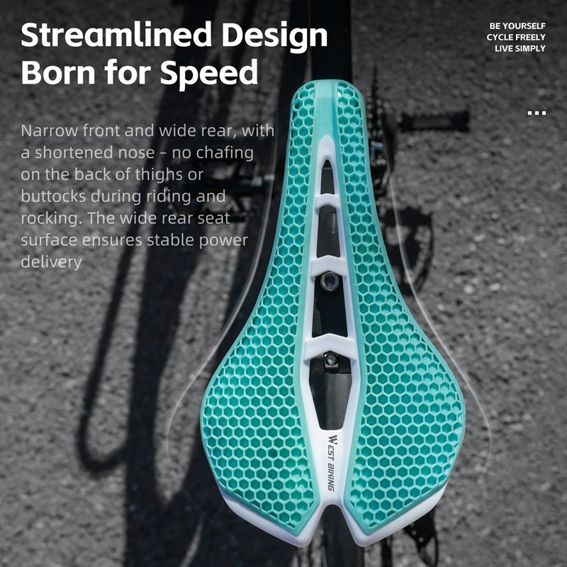 WEST BIKING Bicycle Saddle 3D Honeycomb Hollow Racing Bike Seat Cushion Green