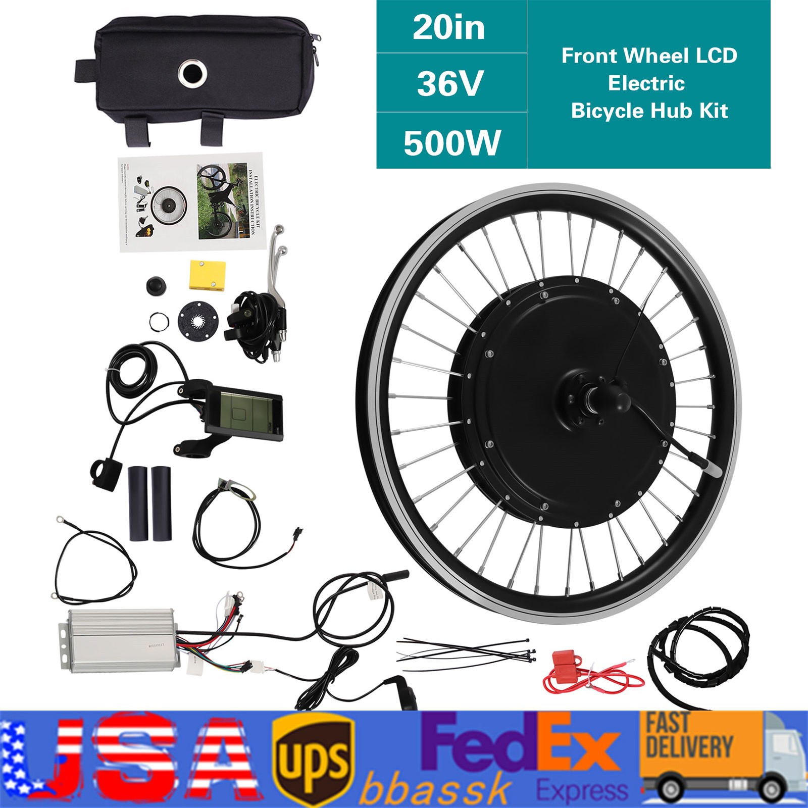 20 Inch Electric Bicycle Front Wheel Hub Motor E-bike Conversion Kit 500W 340RPM
