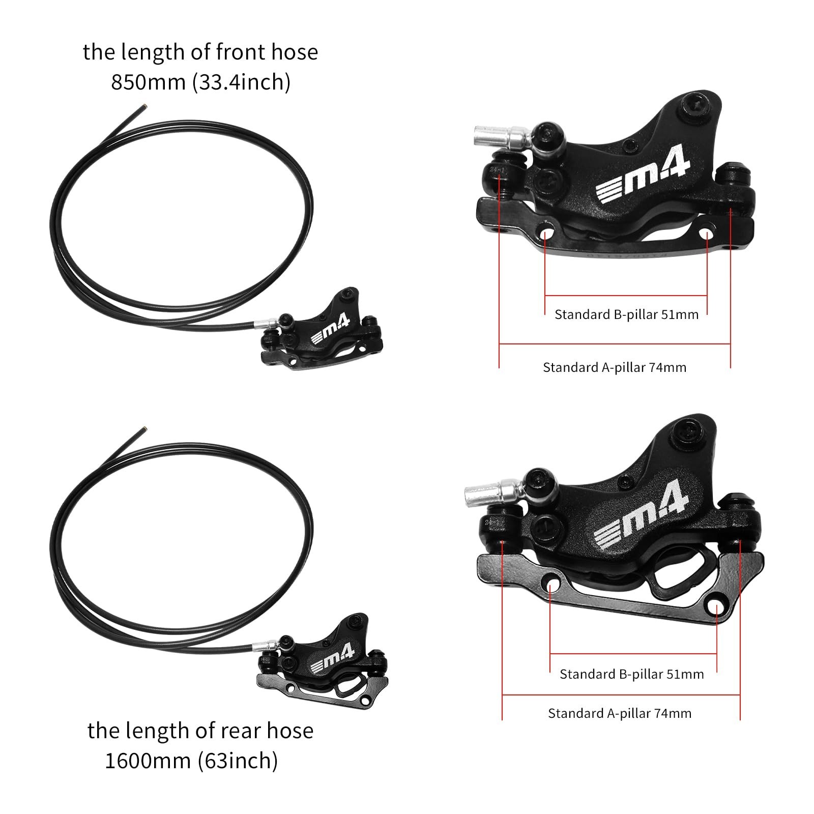 ZTZ 4-Piston Internal Routing Hydraulic Brake Set, Front 850mm and Rear 1600m…