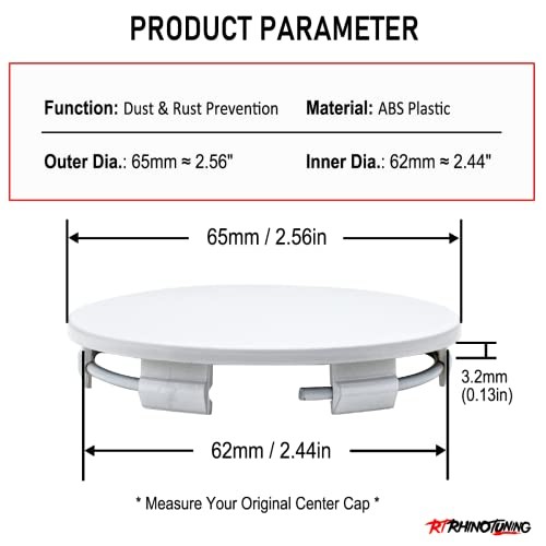 65mm (2.56in) / 62mm (2.44in) Wheel Hub Center OD: 2.56 in, ID: 2.44 in White