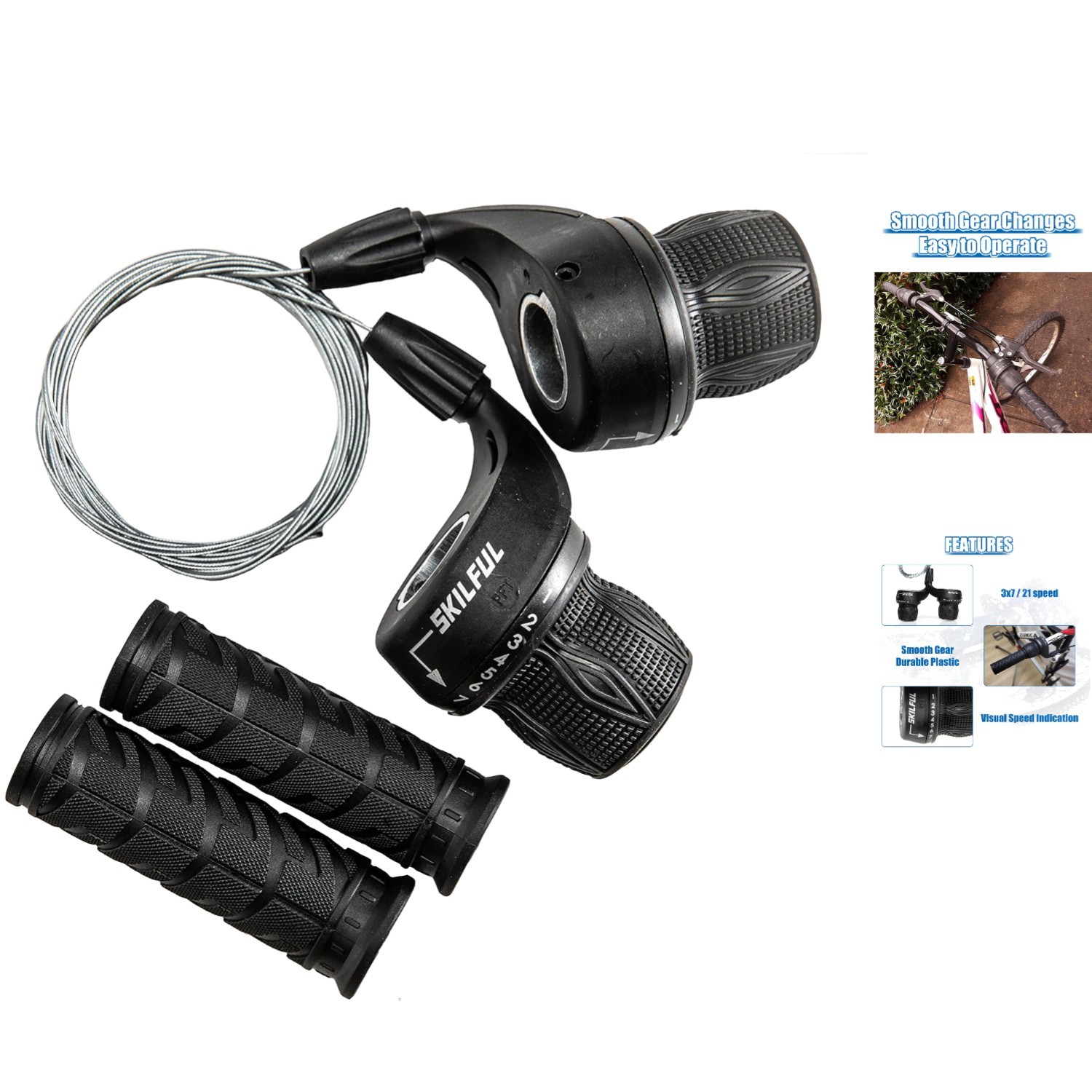 User-Friendly 21-Speed Bike Twist Shifter with Ambidextrous Design & Grips Pair