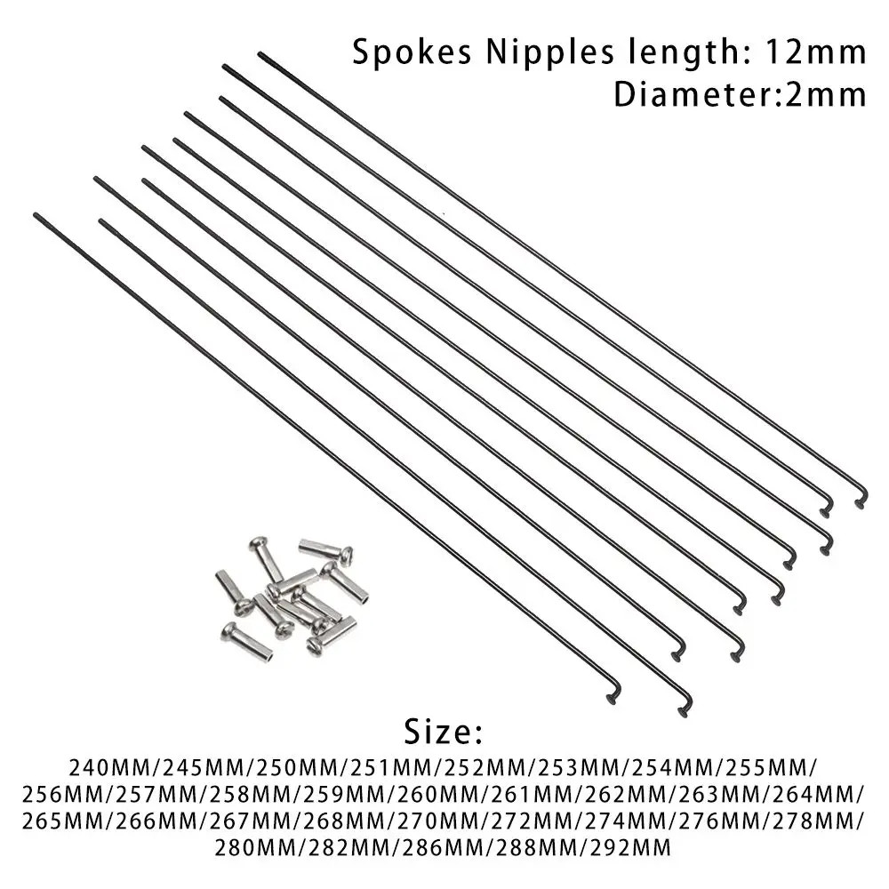 10Sets 14G Bicycle Stainless Steel Spokes with Nipples Outdoor Mountain Road Bik