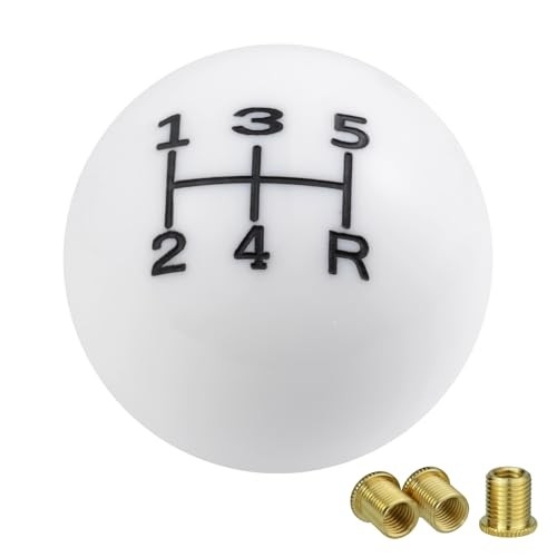 5 Speed Shift Knob, Round Ball Gear Strick Knob White and Black Lower Right R