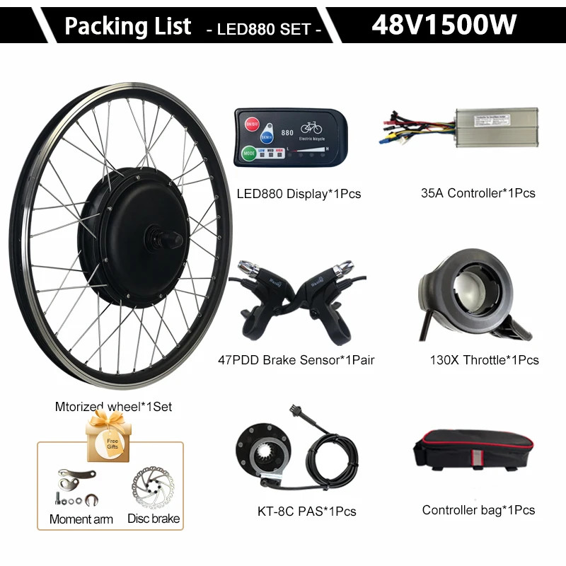 48V 1500W E-bike Conversion Kit Brushless Hub Motor Wheel Front Fork 100mm