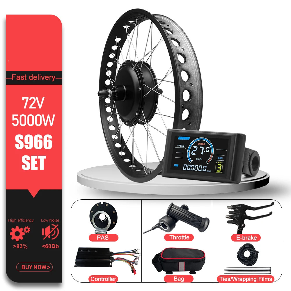 72V 5000W Electric Fat Bike Kit 4.0 Tyre Rear Hub Motor Wheel Dropout 170mm