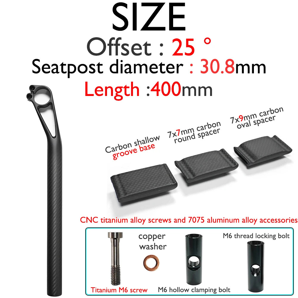 -0°/25° Fully Carbon Hollow Seat Tube Road Gravel Off-road MTB Bicycle Seatposts