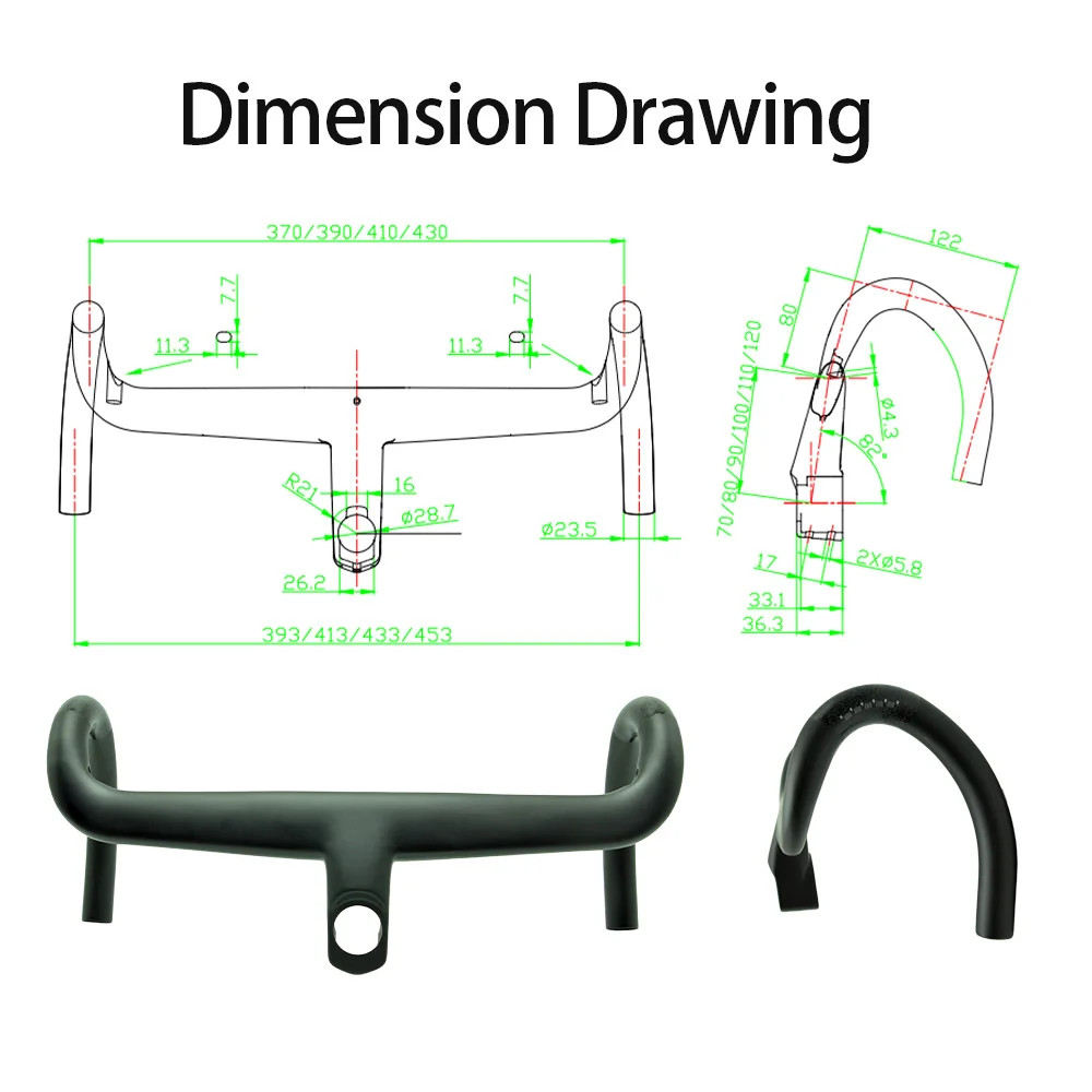 Carbon Fiber Integrated Road Bicycle Handlebars 370-430mm Internal Routing