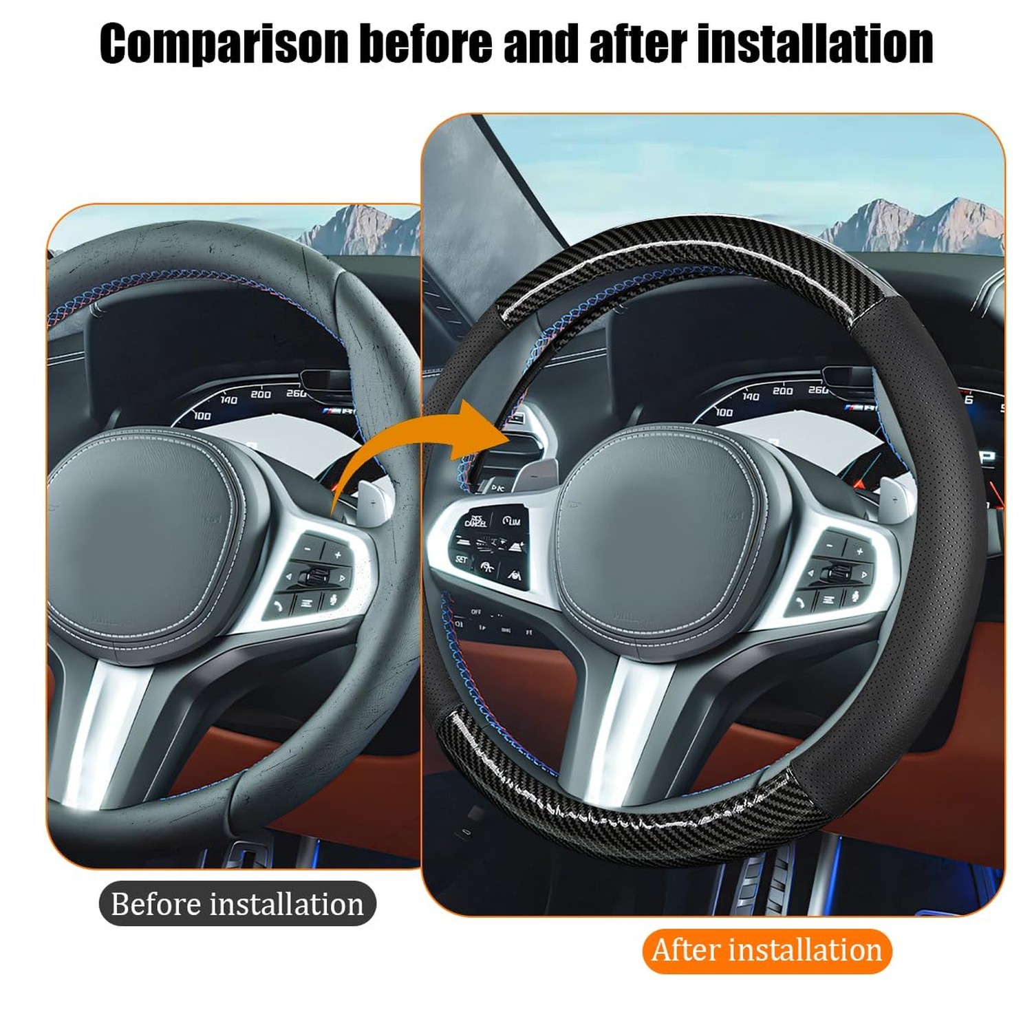 Car Steering Wheel Cover, 15 Inch Carbon Fiber Full Surround Vehicle Steering…