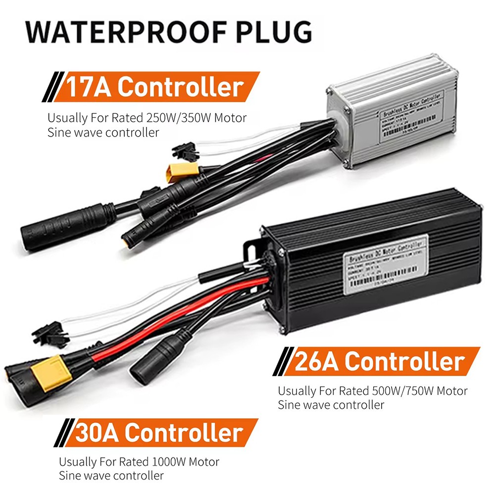 Ebike Controller 24V/36V/48V 17A 26A 30A Sine Wave 350W-1000W Motor Controller