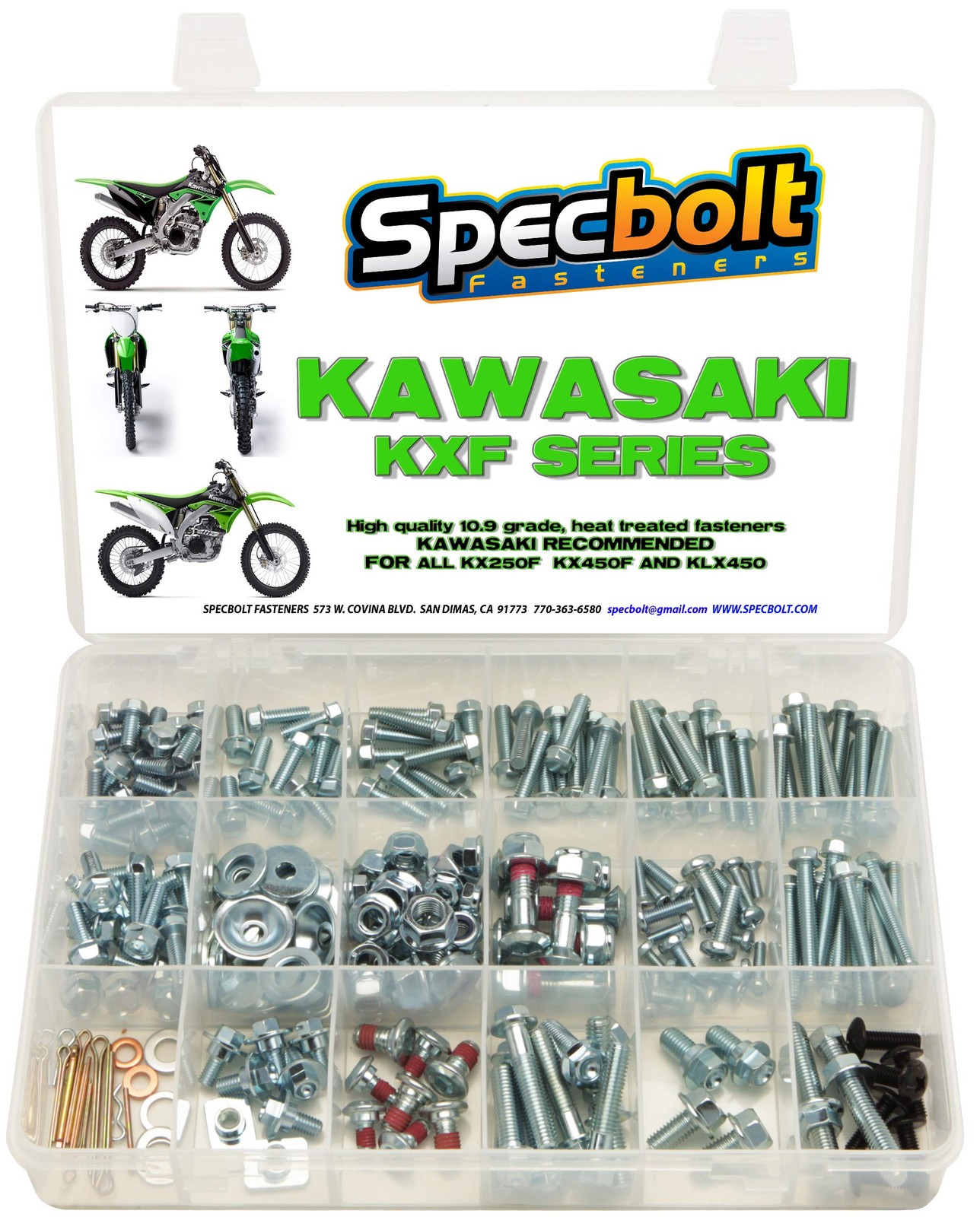250pc Specbolt KXF 250 PIECES FACTORY SIZE HARDWARE, BRILLIANT SILVER ZINC