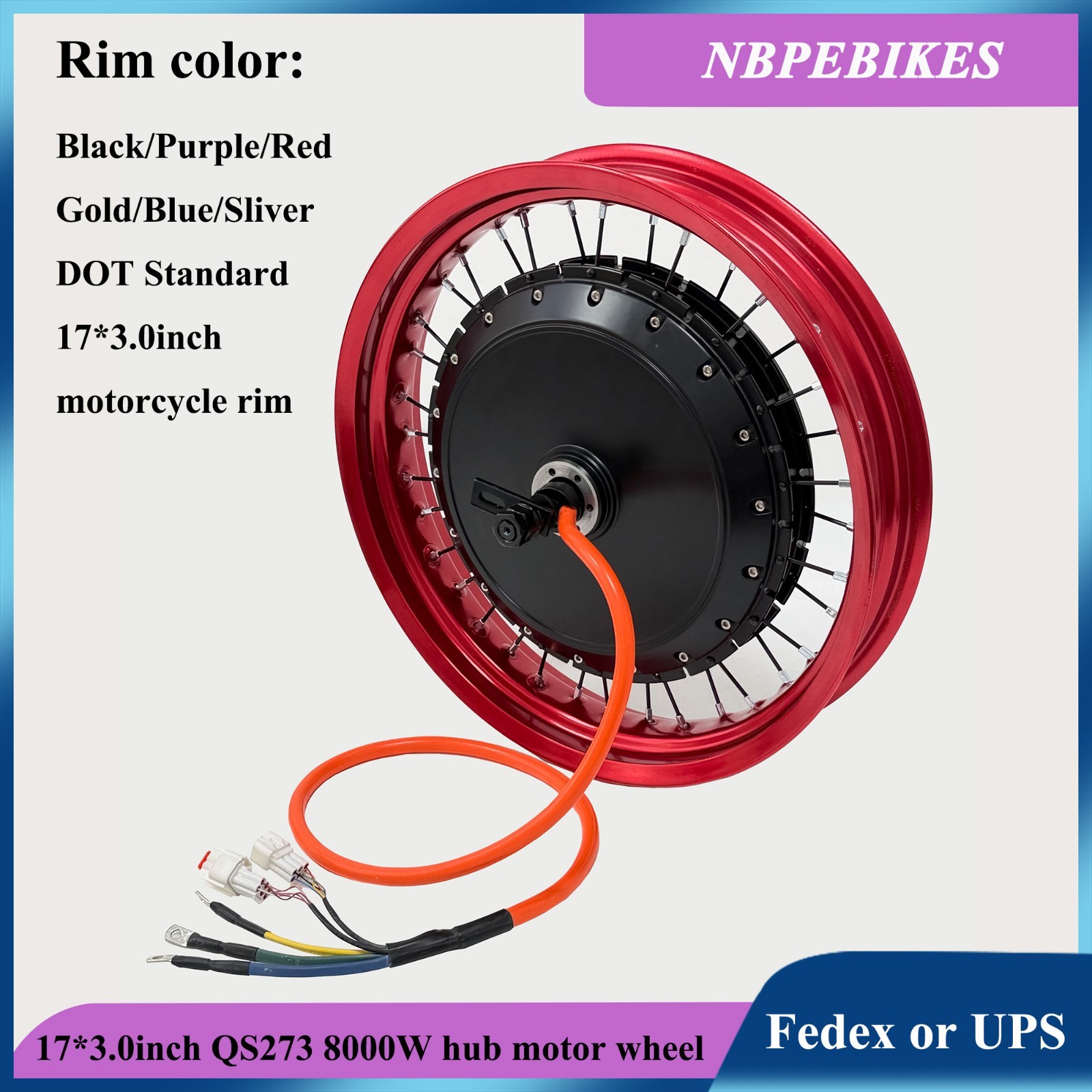 Colorful motorcycle rim（DOT standard）:17*3.0in QS273 3.5T 8000W hub motor wheel