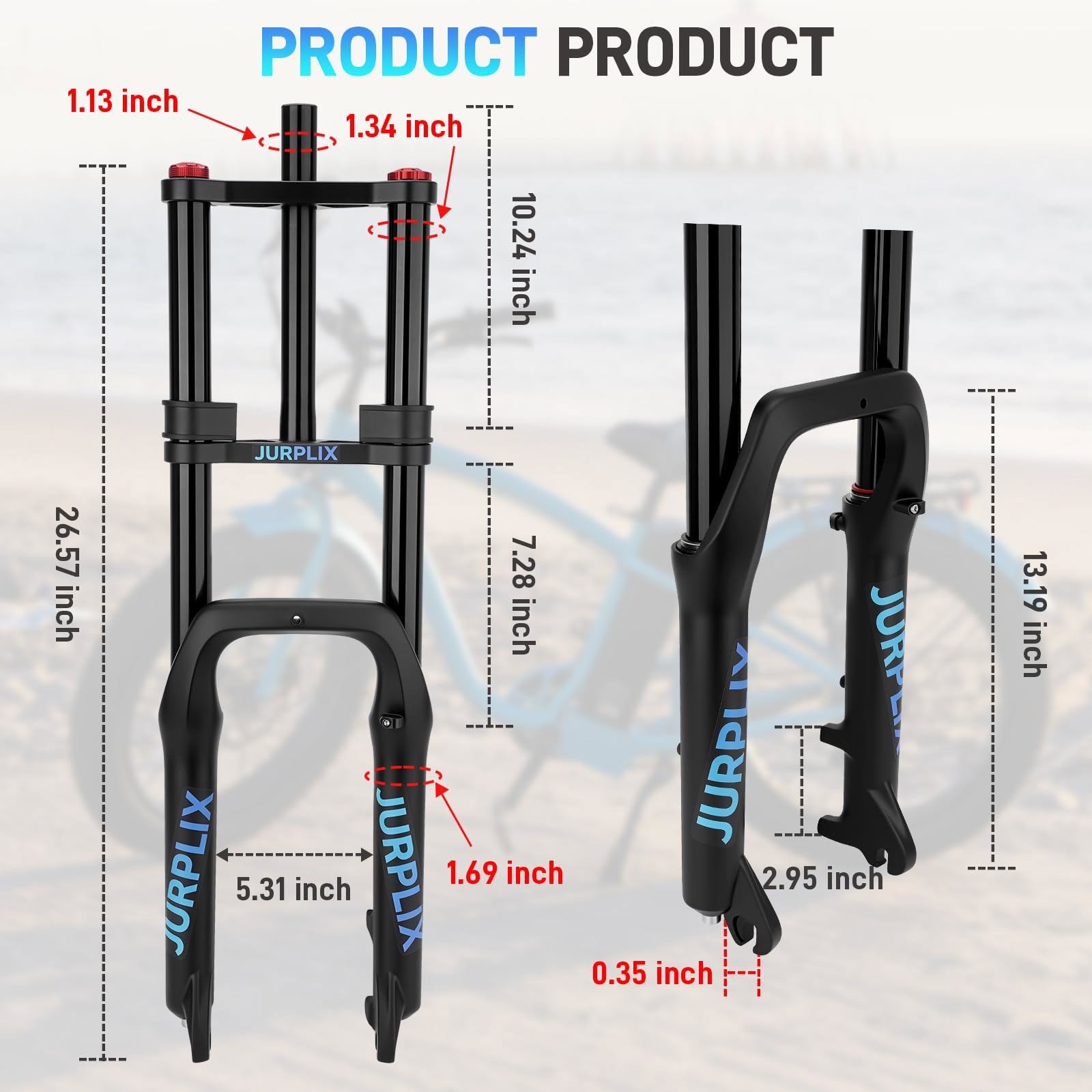 20″ 4.0 Air Suspension Fork Double Shoulder For Snow Beach E-MTB Bike Fat Tire