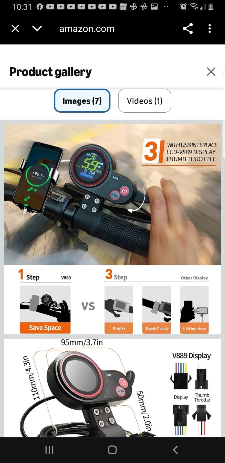 Electric Scooter Ebike 26A/30A Sine Wave Controller with LCD V889 Display for…