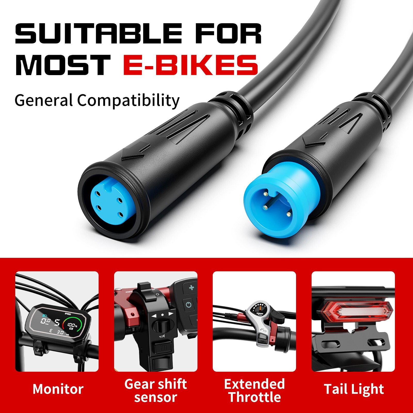 Extension Cable 2/3/4/5Pin Waterproof Plug For Electric Bicycle Connector Cable