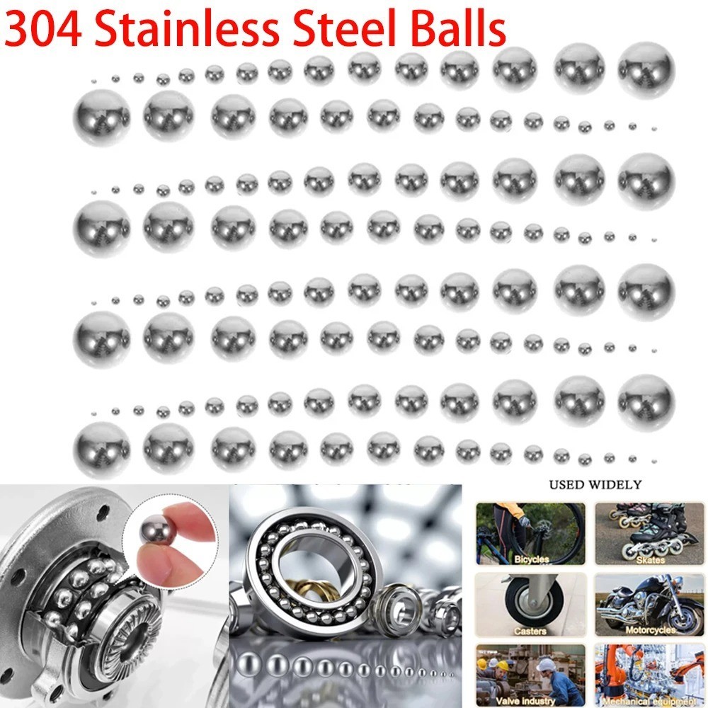 50PCS 304 Stainless Steel Bearing Balls Precision Solid Steel Ball Assortment