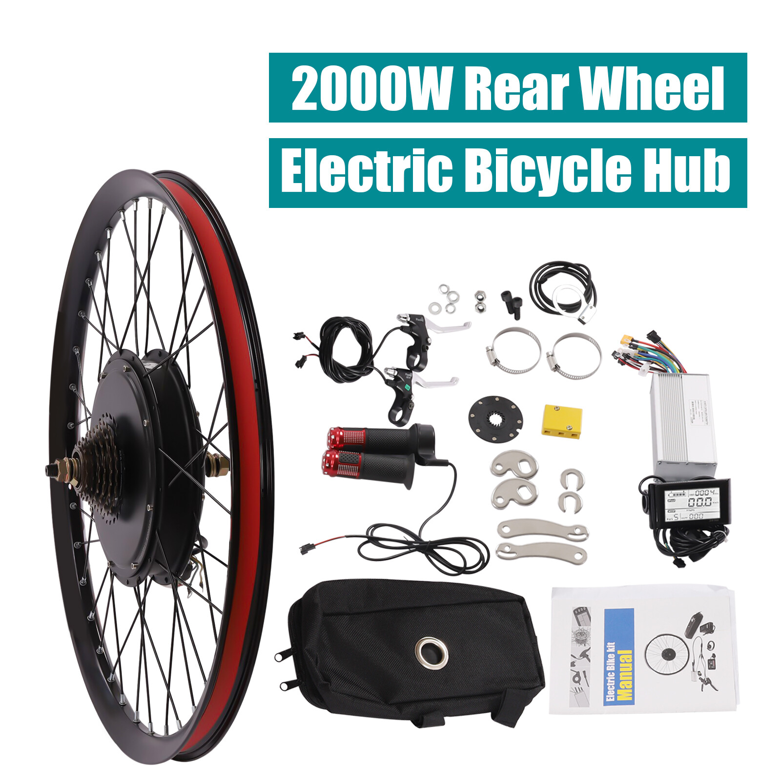 27.5» 72V 2000W Electric Bicycle Rear Wheel E-Bike Conversion Kit LCD Display