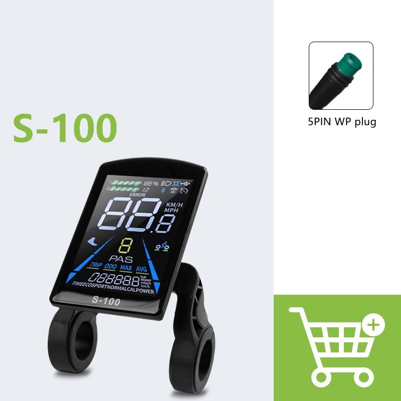 E-Bike Compatible S-100 Smart LCD Color Screen with light wire 5PIN WP plug.