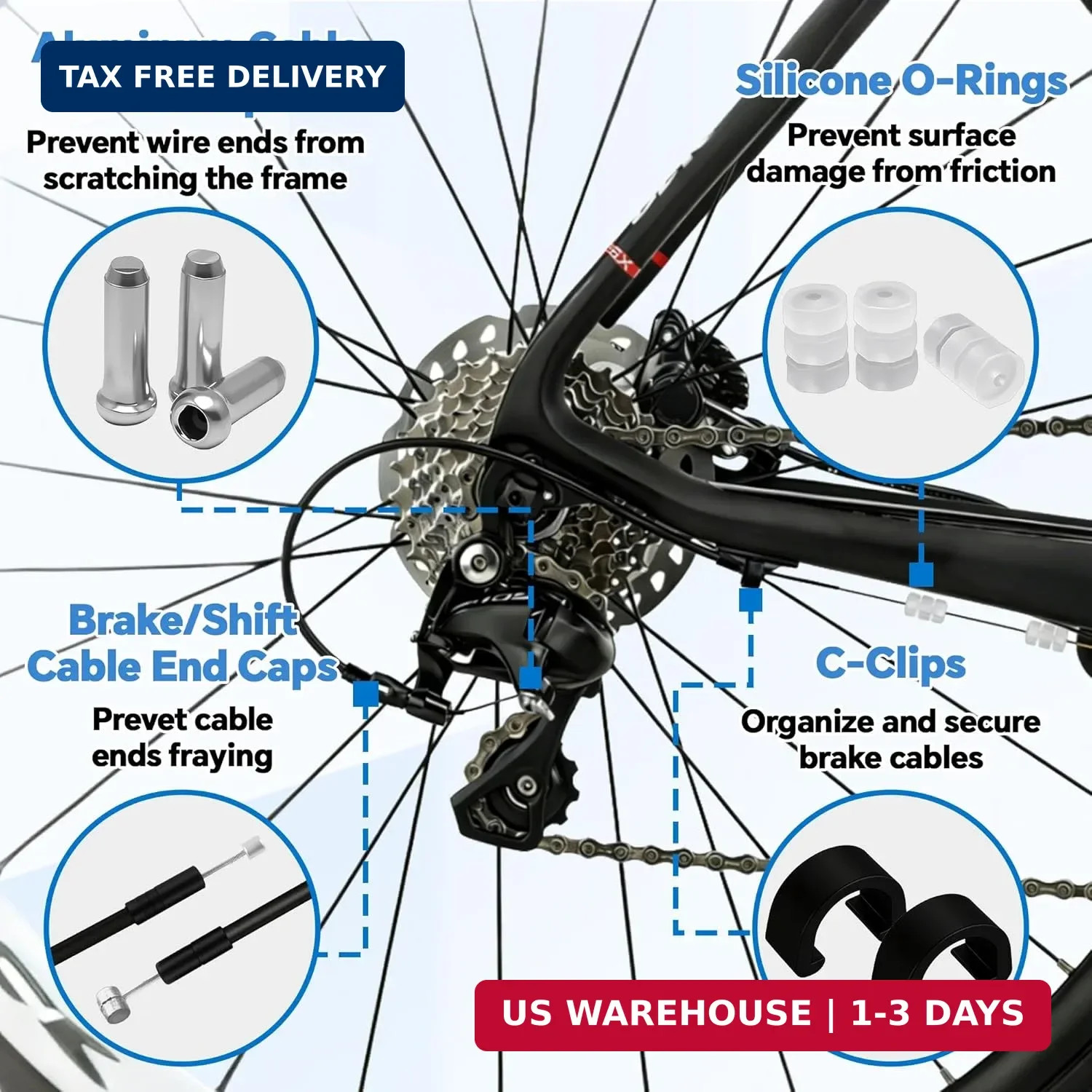 103Pcs Bike Brake Cable Kit with Stainless Steel Wire Cutter, Including Brake an