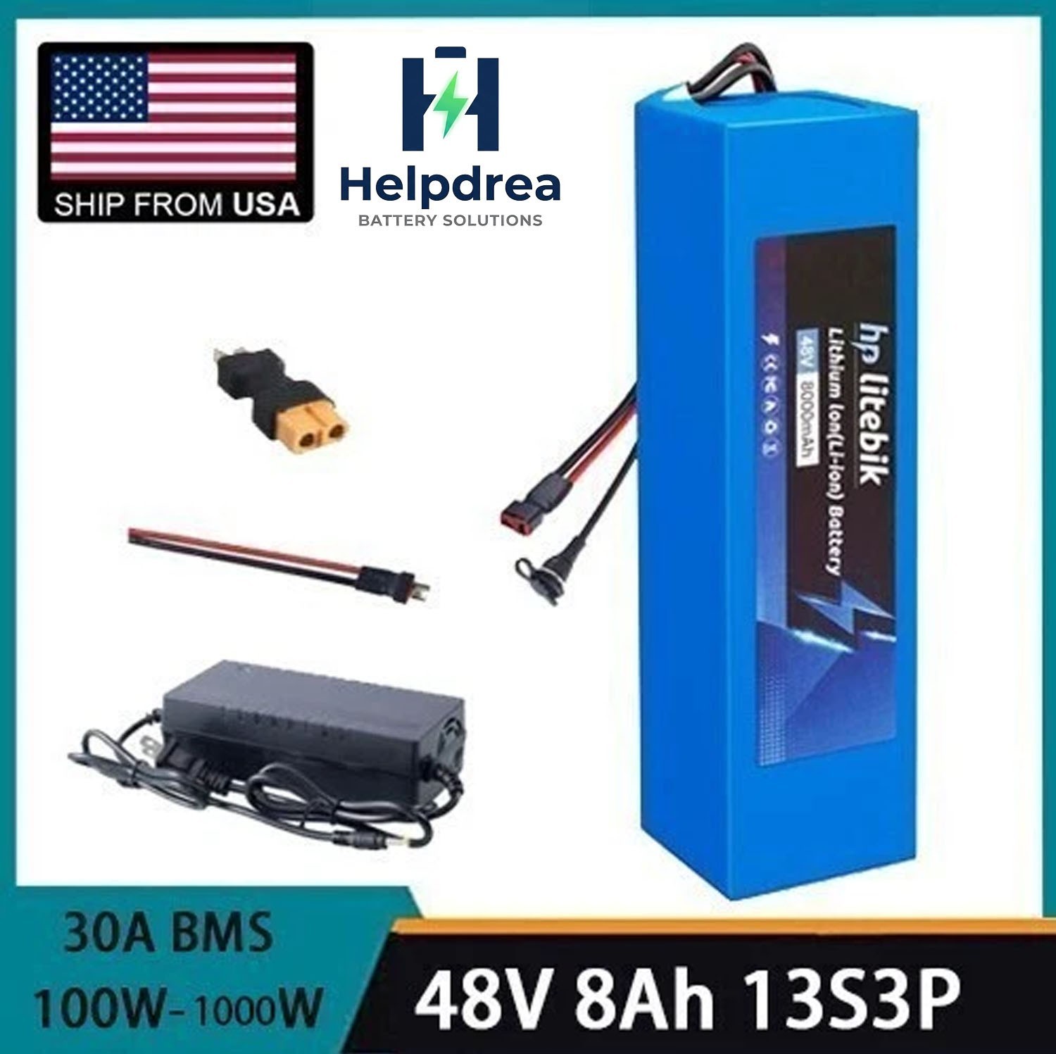 48V 8Ah Lithium Ebike Battery Pack for 250W~1000W Electric Bicycle Motor 30A BMS