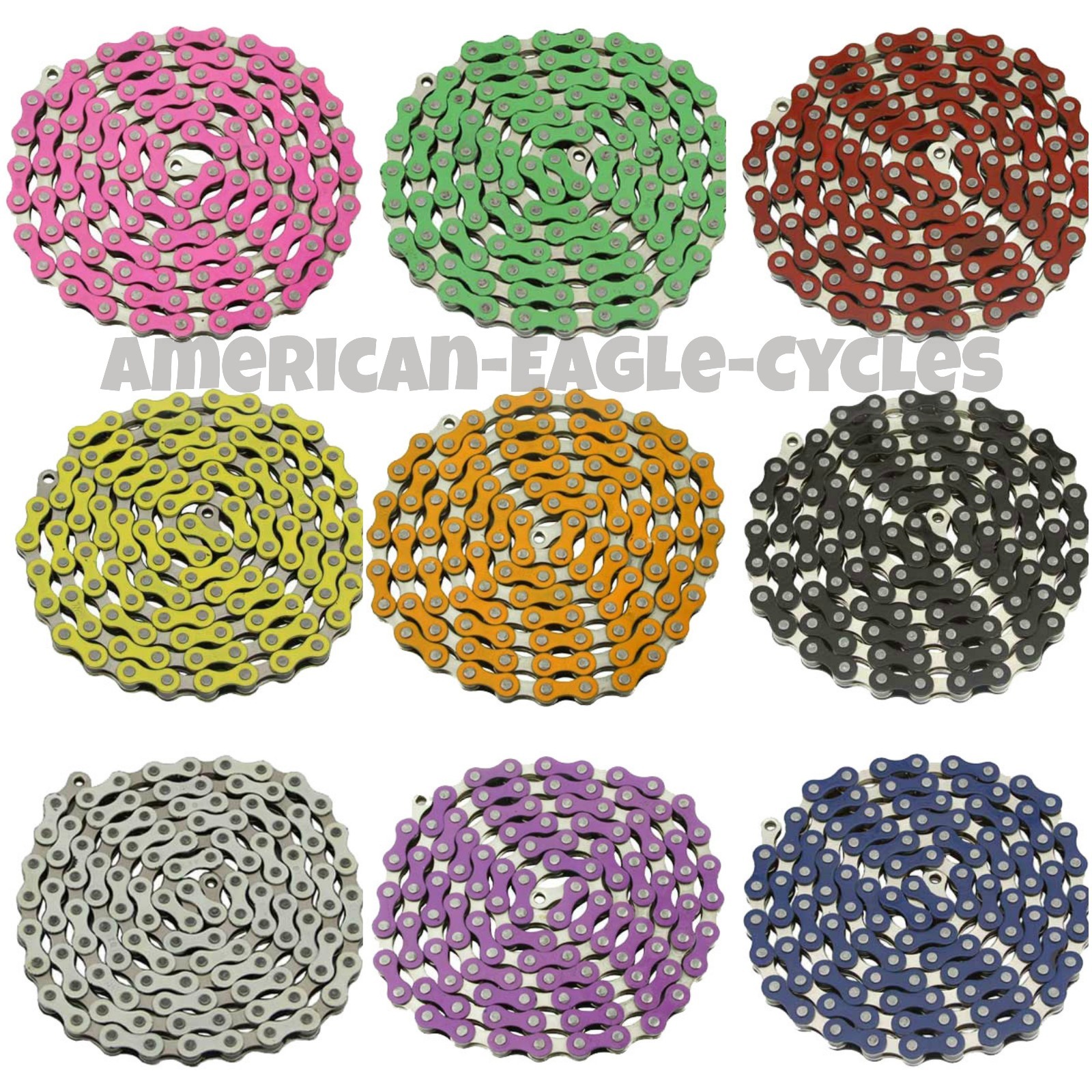 YBN SINGLE SPEED BICYCLE CHAIN 1/2″X1/8″ 112L BMX,FREE STYLE CHAIN IN 9 COLORS.