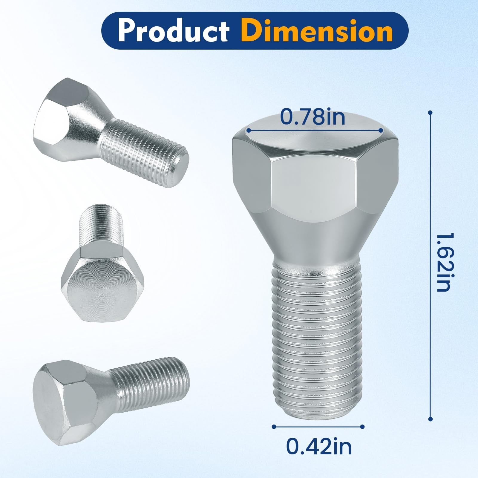11062A Trailer Lug Bolts, 1/2″-20 x 1-5/8″ Zinc-Plated Steel Trailer Wheel Bo…