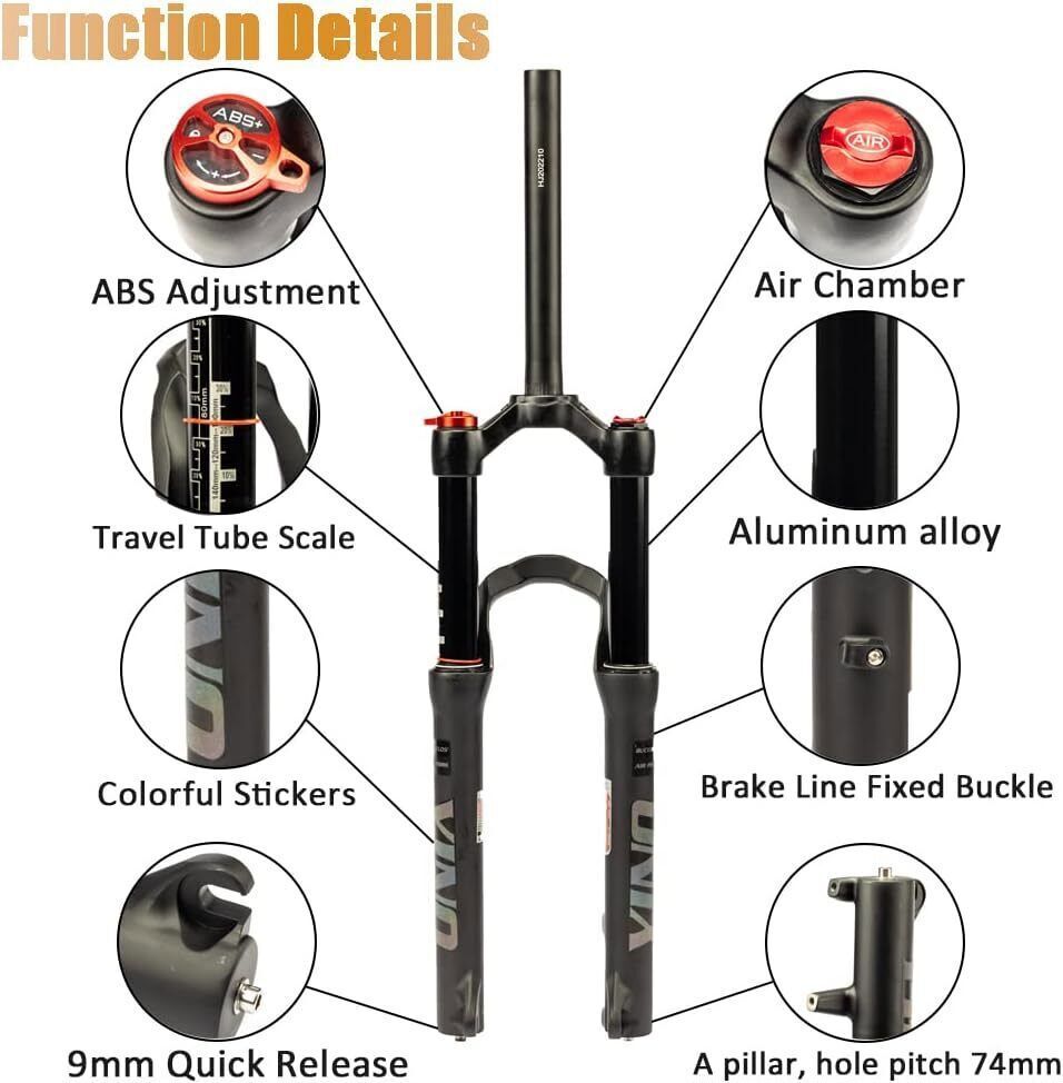 BUCKLOS YINO 24” Air Suspension Fork MTB 120mm Travel 100*15mm Thru Axle/9mm QR
