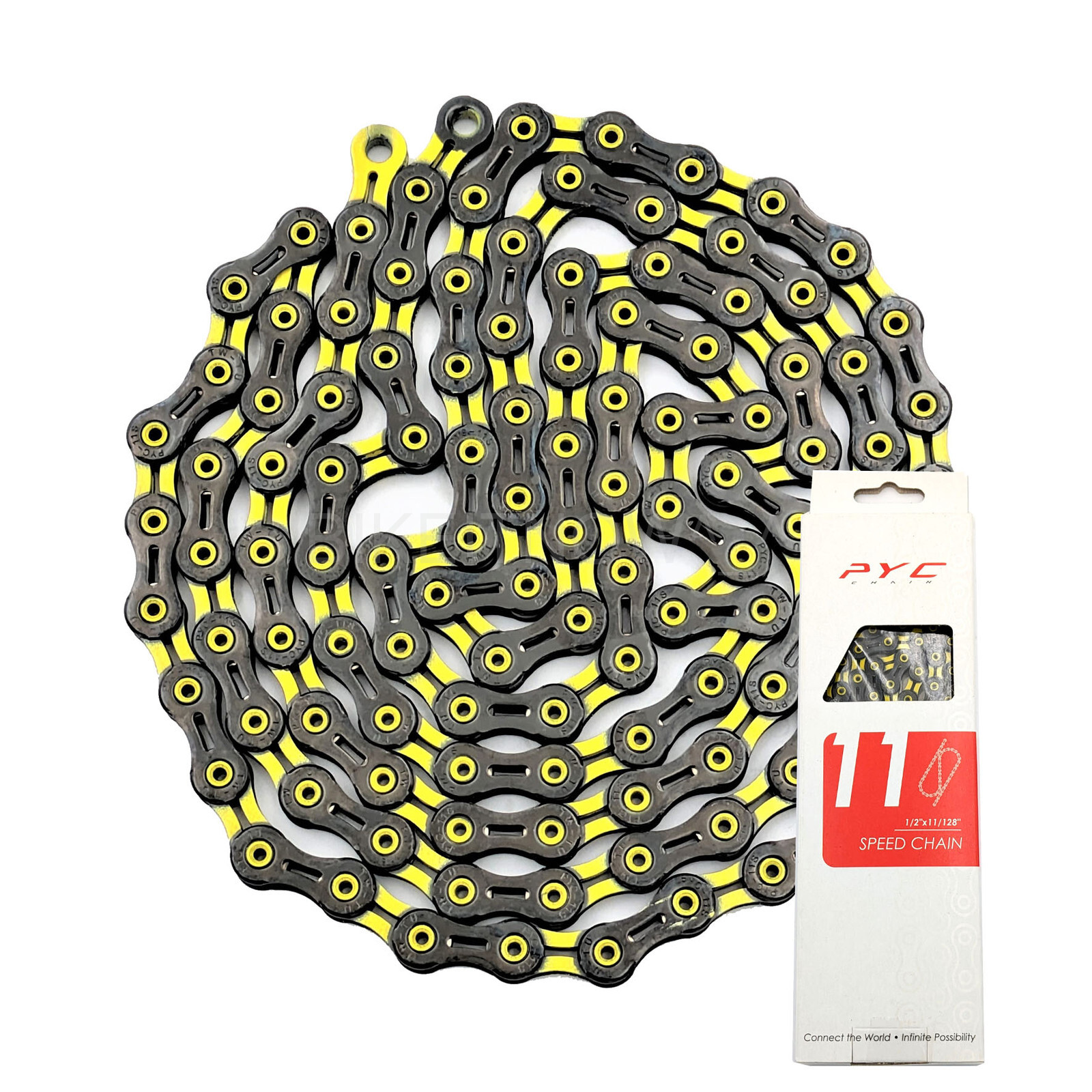 PYC DLC Hollow Ultralight 11-Spd Chain 116L,for Road/MTB/CX/Gravel, Black/Yellow