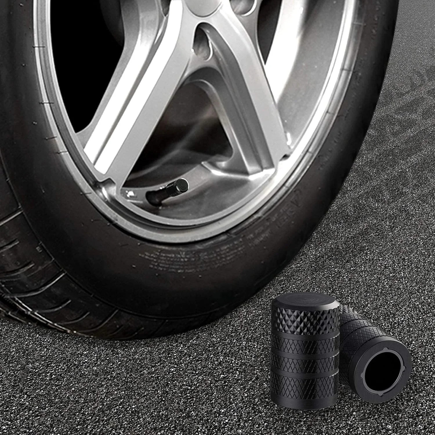 Tire Valve Stem Caps, Black, 4 pcs/Pack, Anodized Aluminum Tire Valve Cap