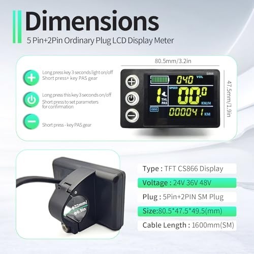 Ebike Brushless Controller 40A Sine Wave Color LCD Display S866 36V 48V 52V for
