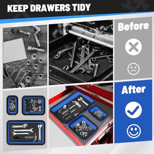 Magnetic Tool Trays 3-Pack – Collapsible Parts Holder | Strong Rubber Blue