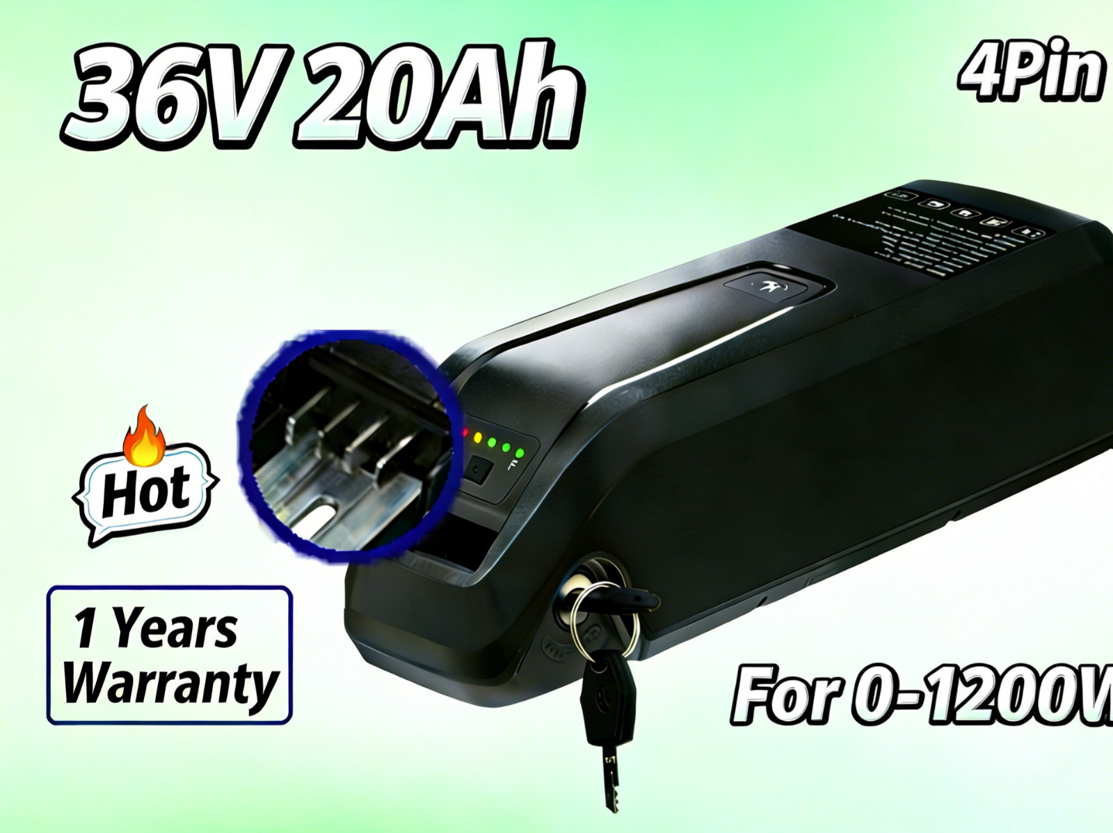Electric Bicycle 36V/48V/52A 20Ah Hailong Lithium Ebike Battery Fo 0-1500W 4Pin