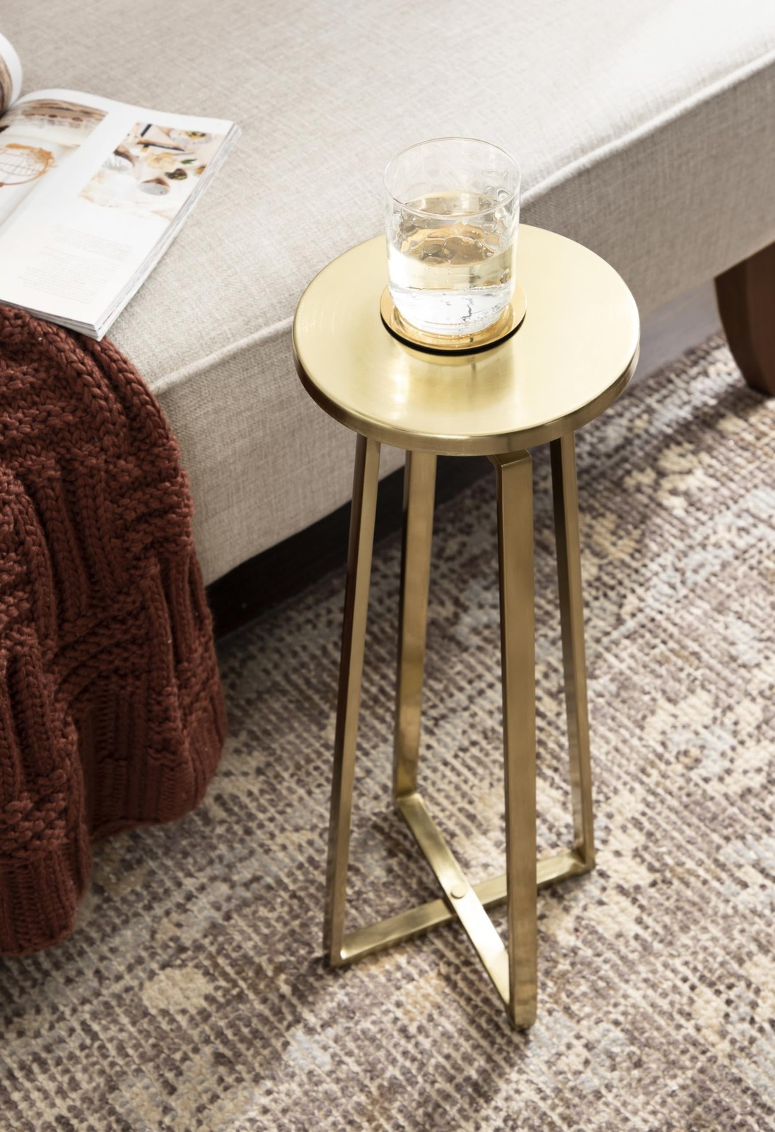 Kate and Laurel Zia Mid-Century Modern Metal Round Drink Table, 9 x 9 x 23, G…