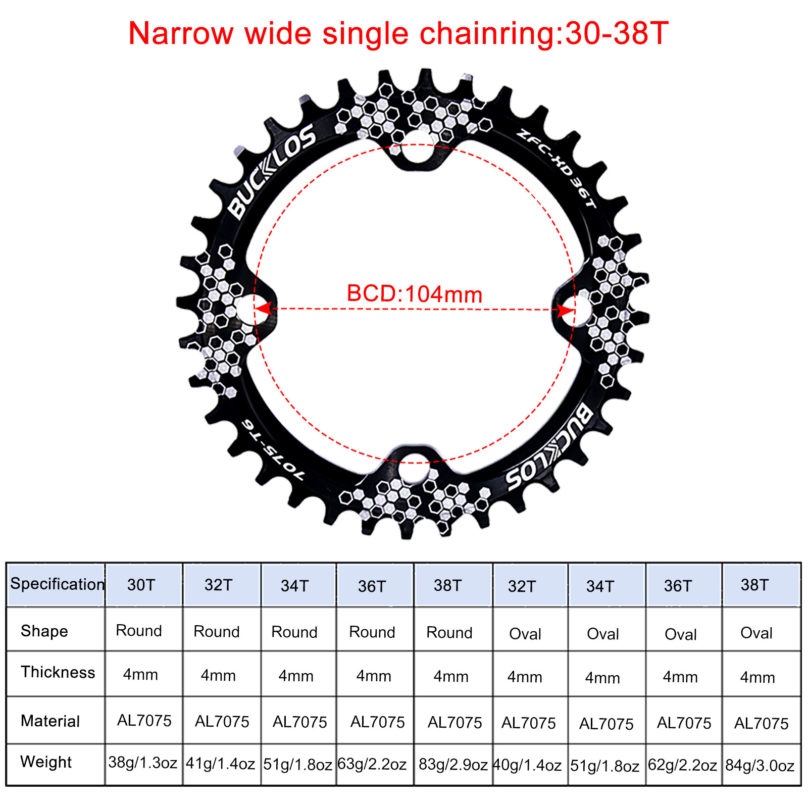 MTB 104BCD Bicycle Crankset 30T 32T 34T 36T 38T 40T 42T Mountain Bike Chainring