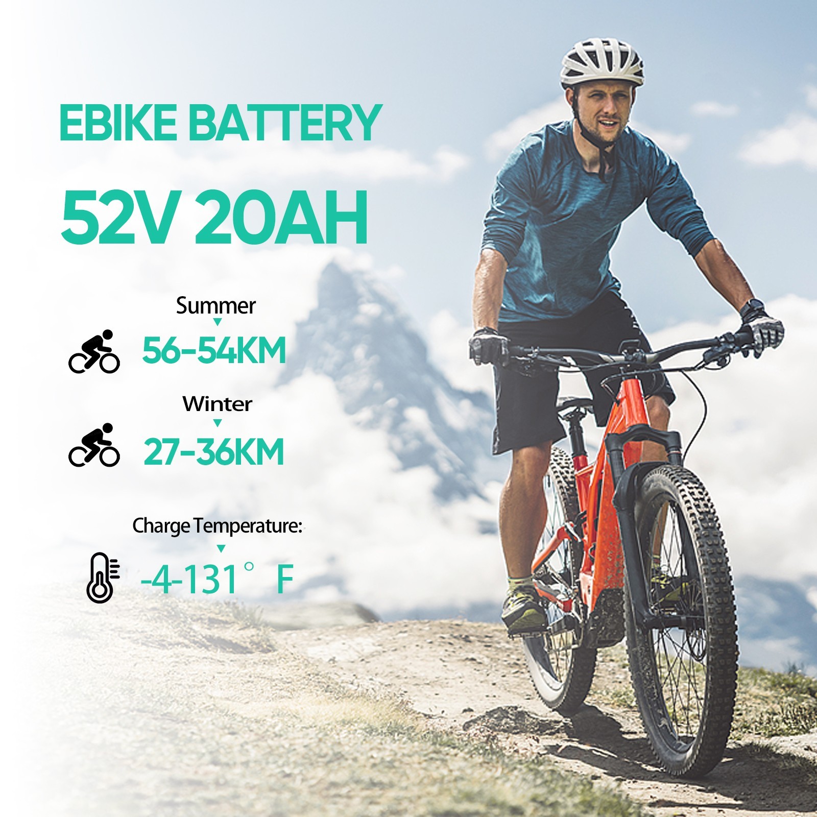 5PIN 36V/48V/52V ebike lithium battery 10Ah/15Ah/20Ah for ≤ 2000W Motors bicycle