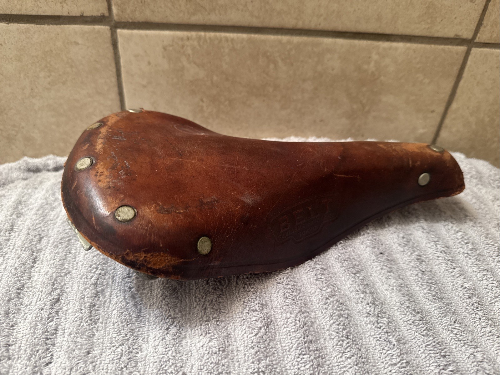Vintage Belt Fujita Leather Racing Bicycle Saddle Seat Brown Fuji Bike Japan