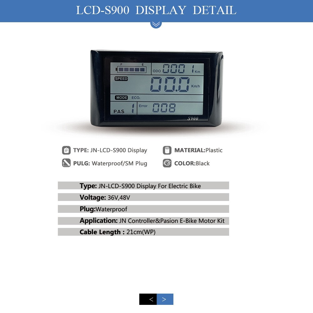ECOTRIC 48V LCD S900 Display for E-Bike Waterproof plug Speed&Battery Display