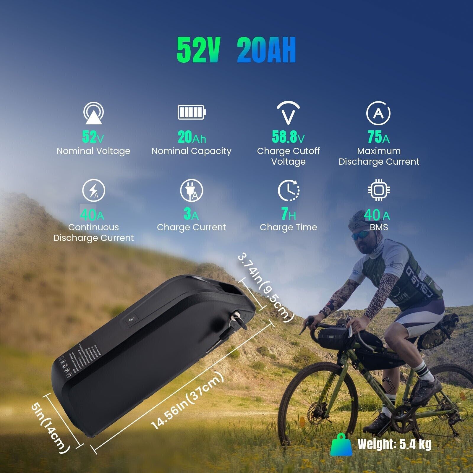 Hailong ebike battery 52V 20Ah 200W~2000W Electric Bicycle Bike Li-Ion Battery