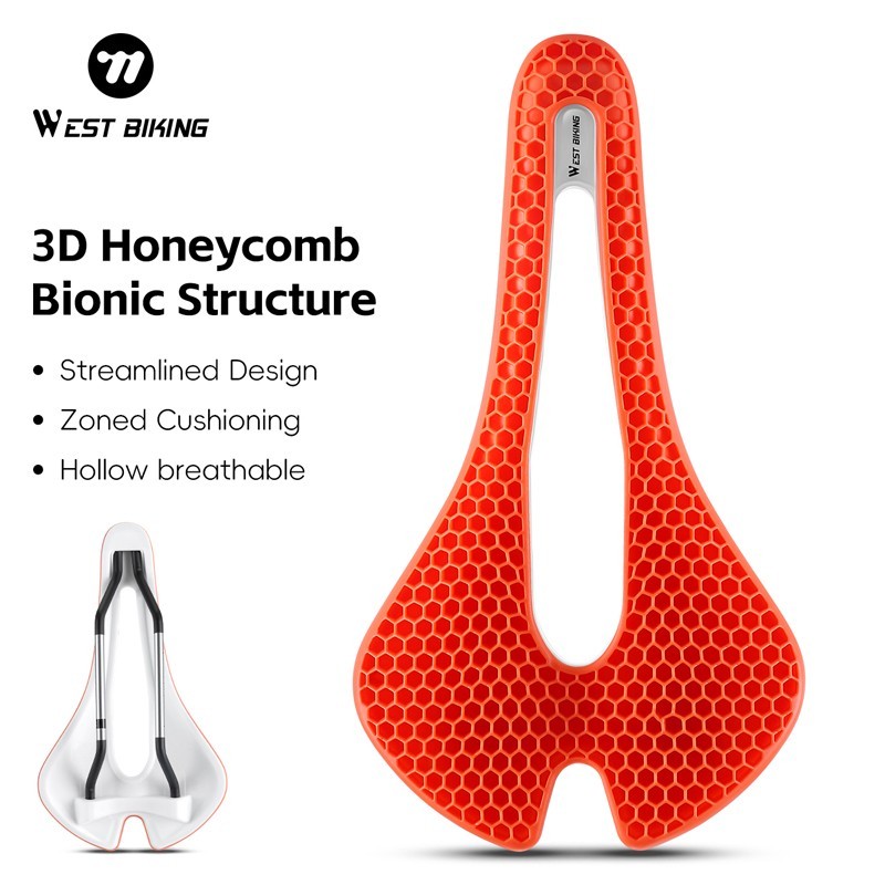 WEST BIKING Bicycle Saddle 3D Honeycomb Hollow MTB Road Bike Seat Cushion Orange