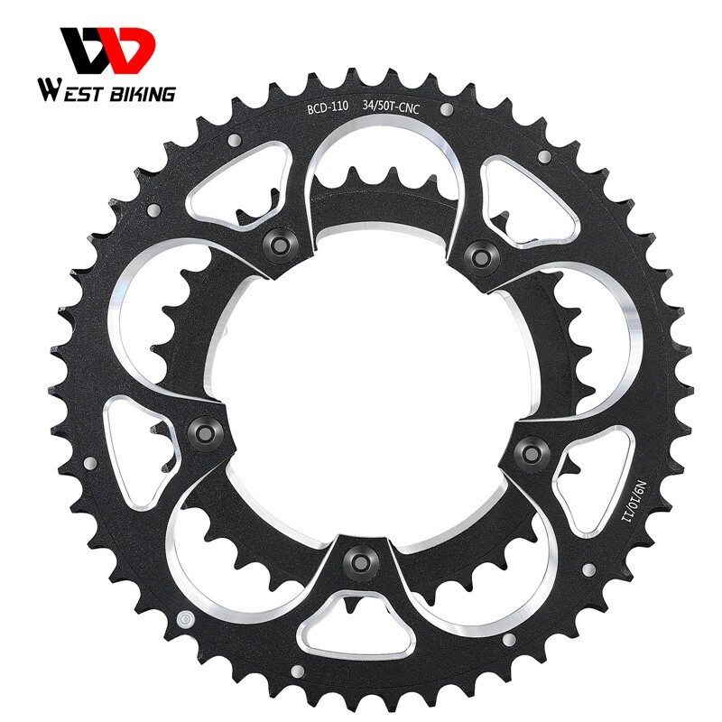 WEST BIKING Road Bike Double Chainring 110BCD 34T/50T Tooth Plate 9/10/11 Speed