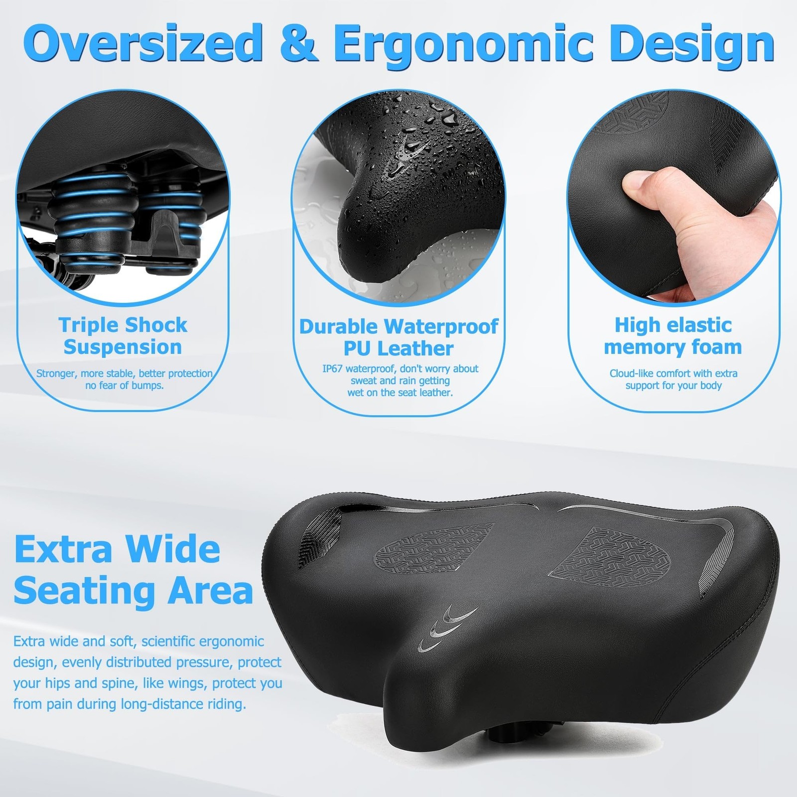 Oversized Bike Seat for Men & Women Comfort, Extra Wide Bicycle Seat Cushion,…