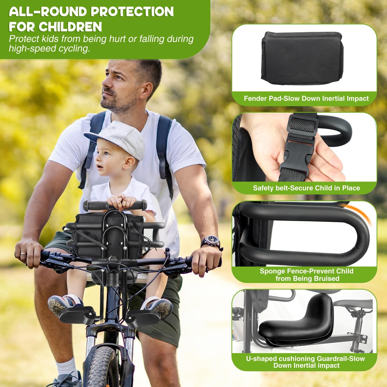 Zukka Child Bike Seat Front Mount Guardrail Retractable Baby Bike Seat Toddler