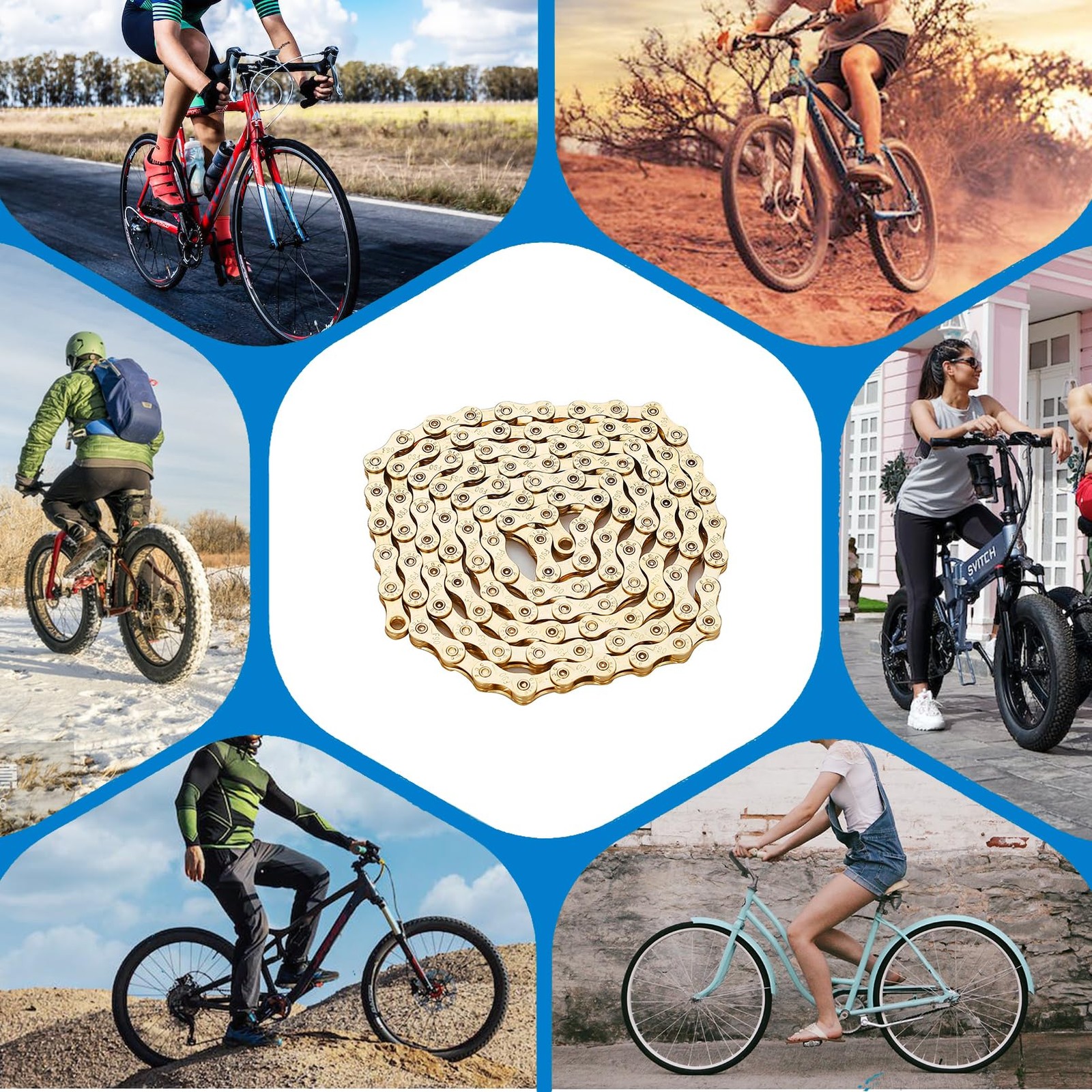 Chain 8 Speed 1/2 x 3/32 116 Links for Road Bike Mountain Bike Gold 8 Speed