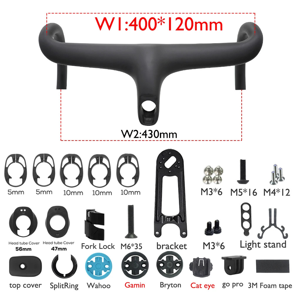 Carbon Road Bike Internal Cable Integrated Bicycle Handlebar 28.6mm with Gasket
