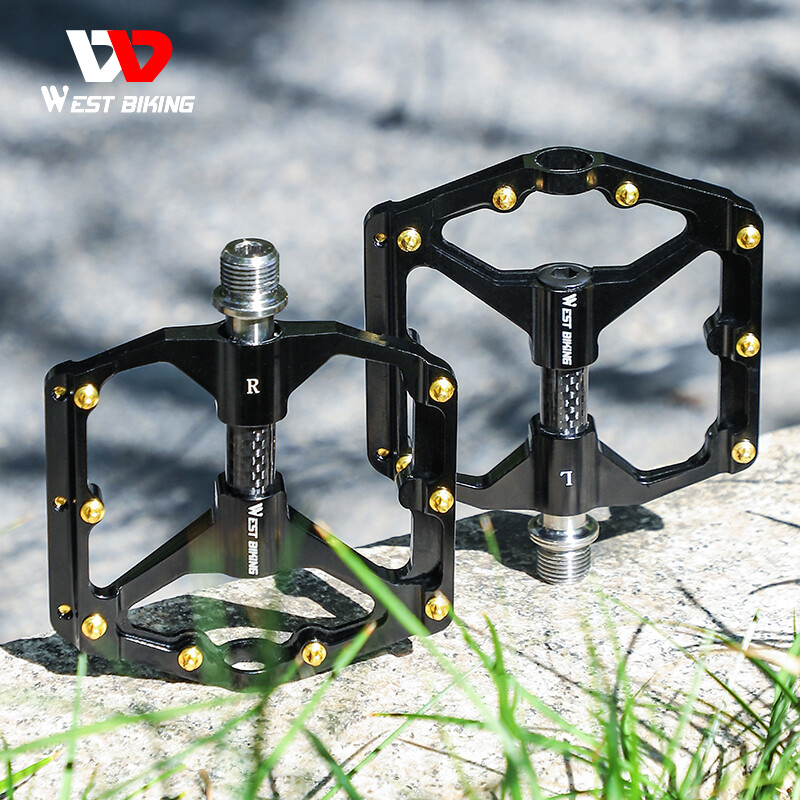 WEST BIKING Carbon Fiber Axle 3 Bearings MTB Road Bike Bicycle Flat Pedals 9/16″